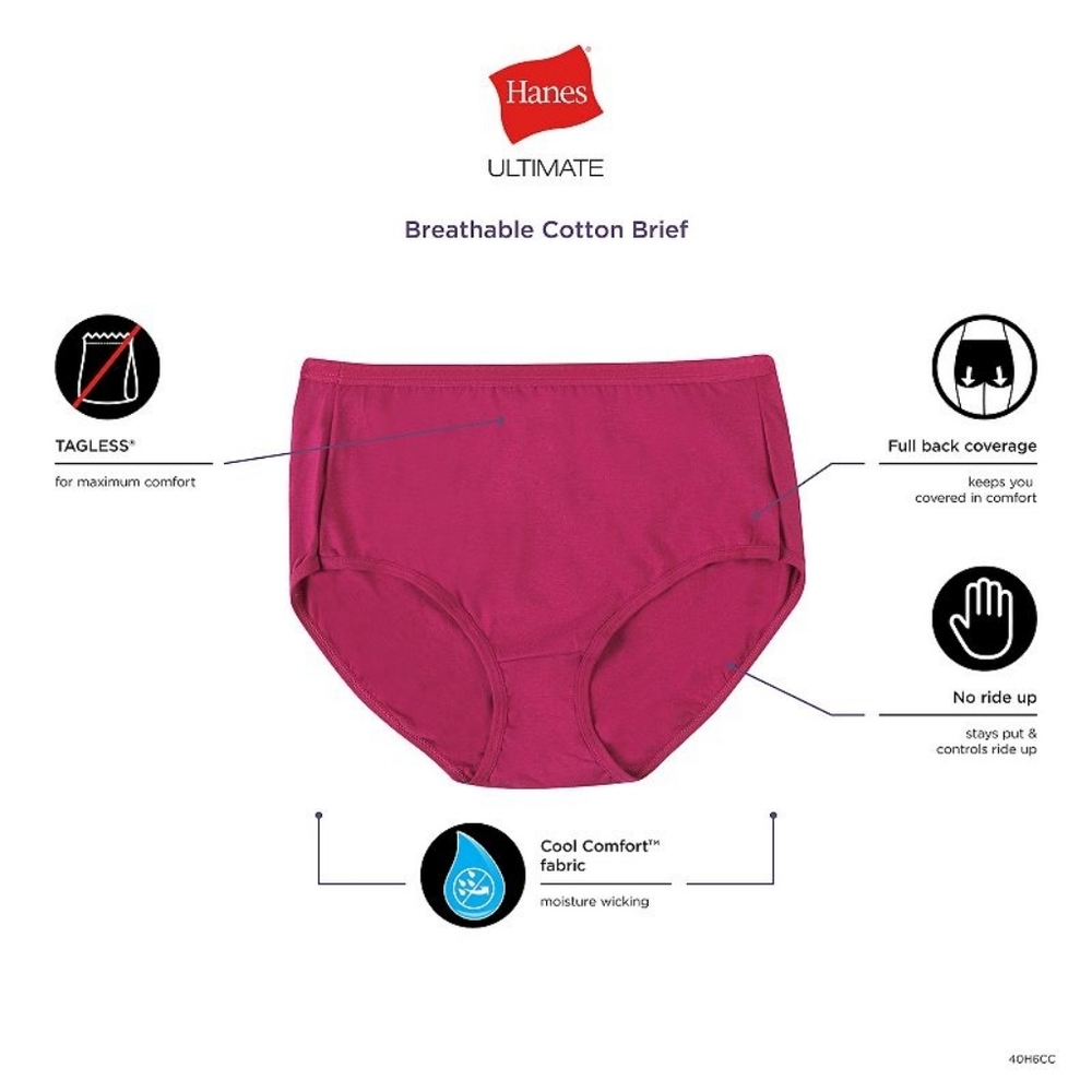 Hanes Women's Breathable Cotton Briefs - Black and White - Picture 2 of 9